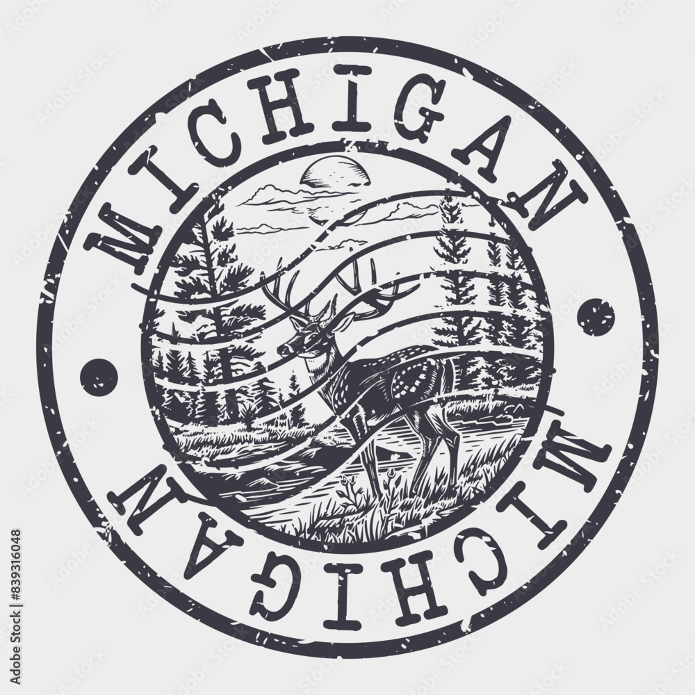 Michigan Stamp Postal. Silhouette Seal. Passport Round Design. Vector Icon. Design Retro Travel. National Symbol.	
