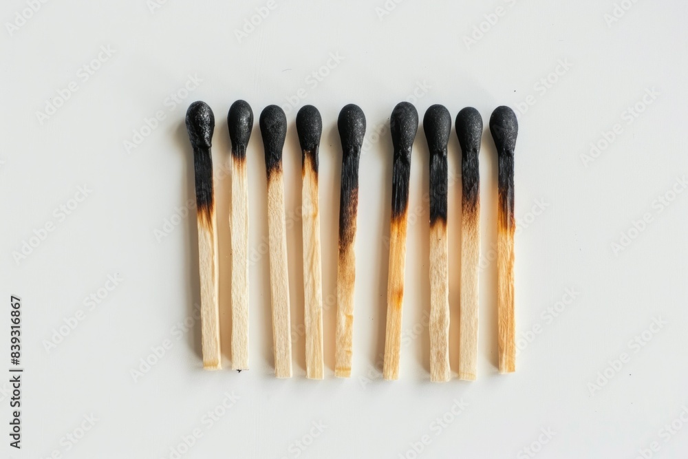 Group of matches on white surface with gap in middle for creative concept or business idea concept Group of matches on white surface with gap in middle for creative concept or business idea concept
