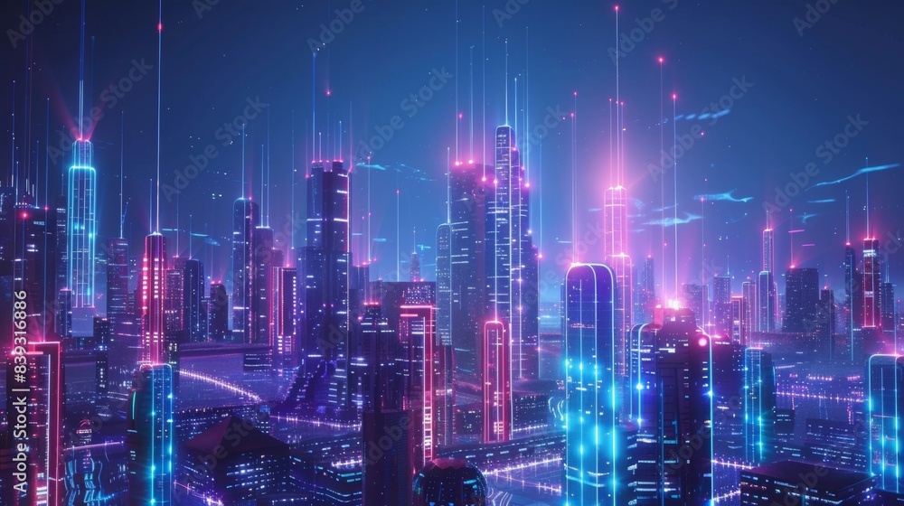 5G Cityscape Futuristic Urban Hub with Dynamic Digital Connectivity 5G Cityscape Futuristic Urban Hub with Dynamic Digital Connectivity