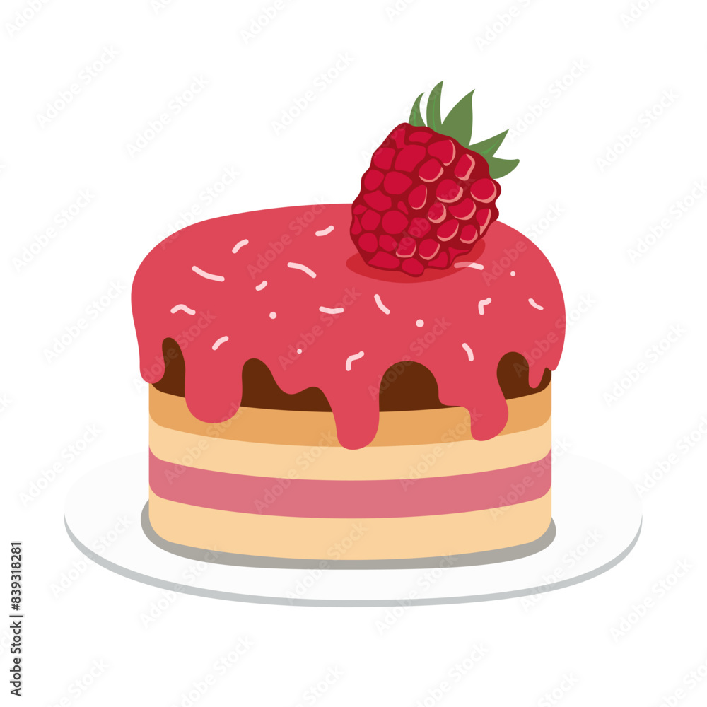 Raspberry cake. Sweet dessert. Layered fruit cake. Vector illustration isolated on white background Raspberry cake. Sweet dessert. Layered fruit cake. Vector illustration isolated on white background