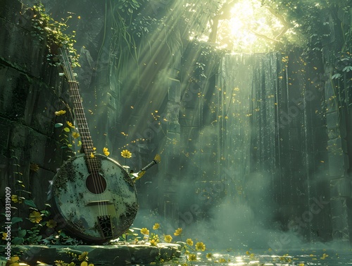 Sunlit Morning in a Misty Forest