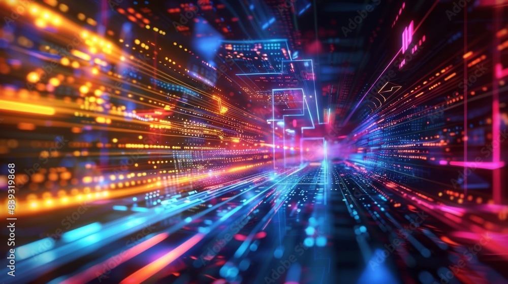 A futuristic abstract background with neon lights and digital elements, suggesting technology and innovation A futuristic abstract background with neon lights and digital elements, suggesting technology and innovation