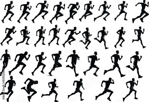 Male silhouette running in different pose vector file