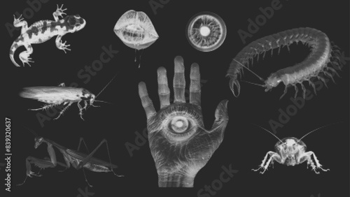retro halftone effect, for grunge punk y2k collage art. Vector design in stipple half tone illustration for magazine, banner