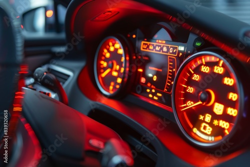 Car Dashboard Display with Warning Lights - Automotive Diagnostics and Maintenance Reminder