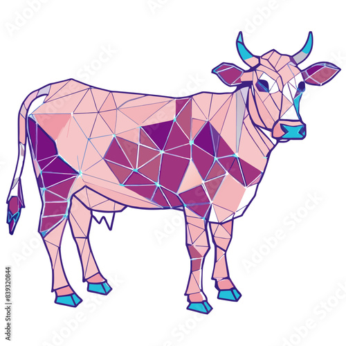 cow full body, low poly, polygon, outline