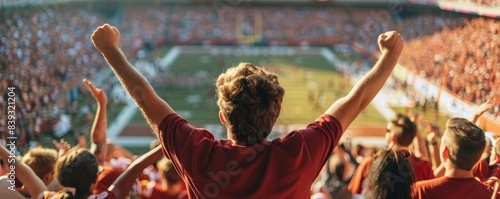 Male sports fan cheering at a college football game