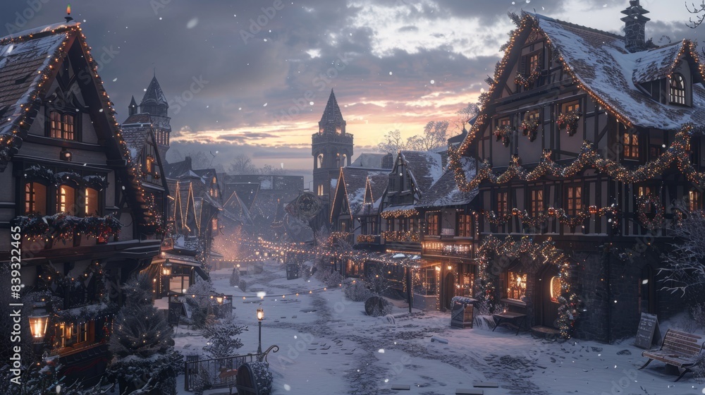 Naklejka premium Old European Town Square During Christmas Market