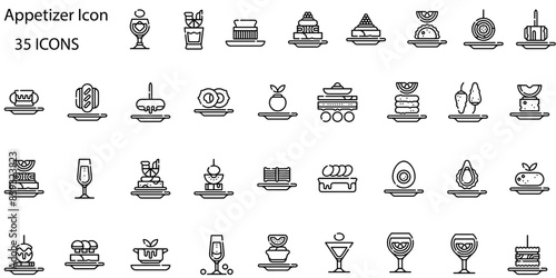 Appetizer Line Icon. Burrito, churros, karaage, corndog, falafel, bruschetta. Menu for restaurant and cafe. Fast food. Pixel Perfect Vector Thin Line Icons. Simple Minimal Pictogram
