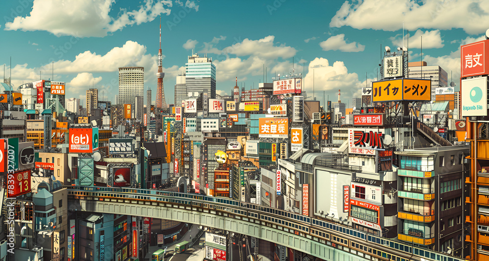 Obraz premium Panorama of the city in anime. Generative ai