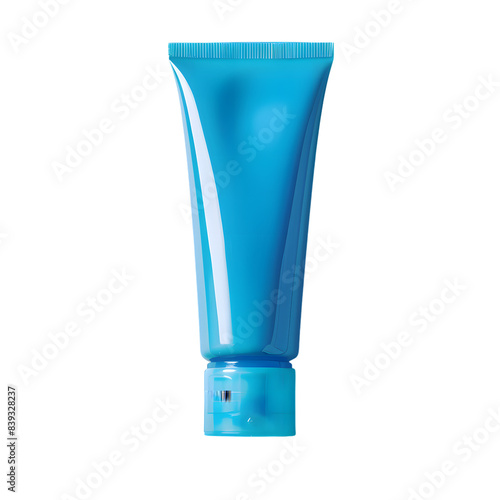 Blue blank cream tube mockup isolated on transparent background