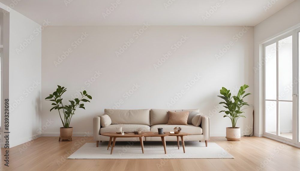 The frame mockup and living room wall mockup are bright tones with a leather sofa and armchair. 3D render The frame mockup and living room wall mockup are bright tones with a leather sofa and armchair. 3D render