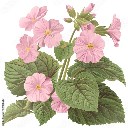 Delicate Pink Primrose Flowers with Lush Green Leaves in Bloom