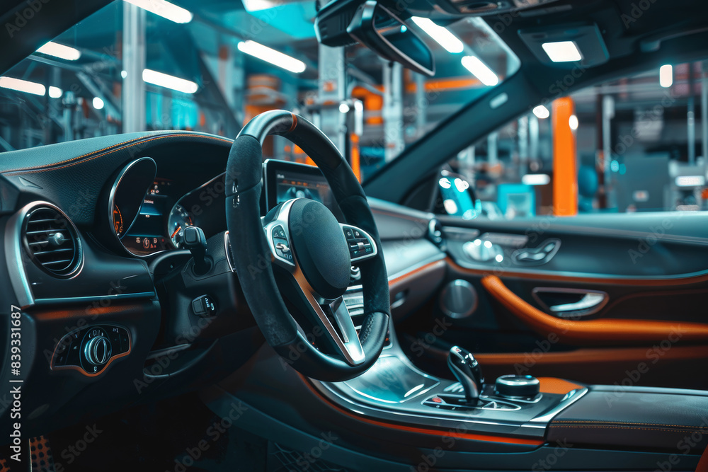 Obraz premium Professional Car Interior Detailing in High-End Studio with Advanced Equipment