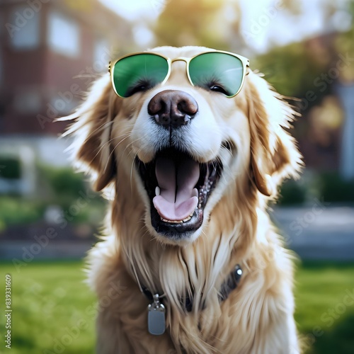 Cute pedigree dog with sunglasses. AI-generated © Jose angel