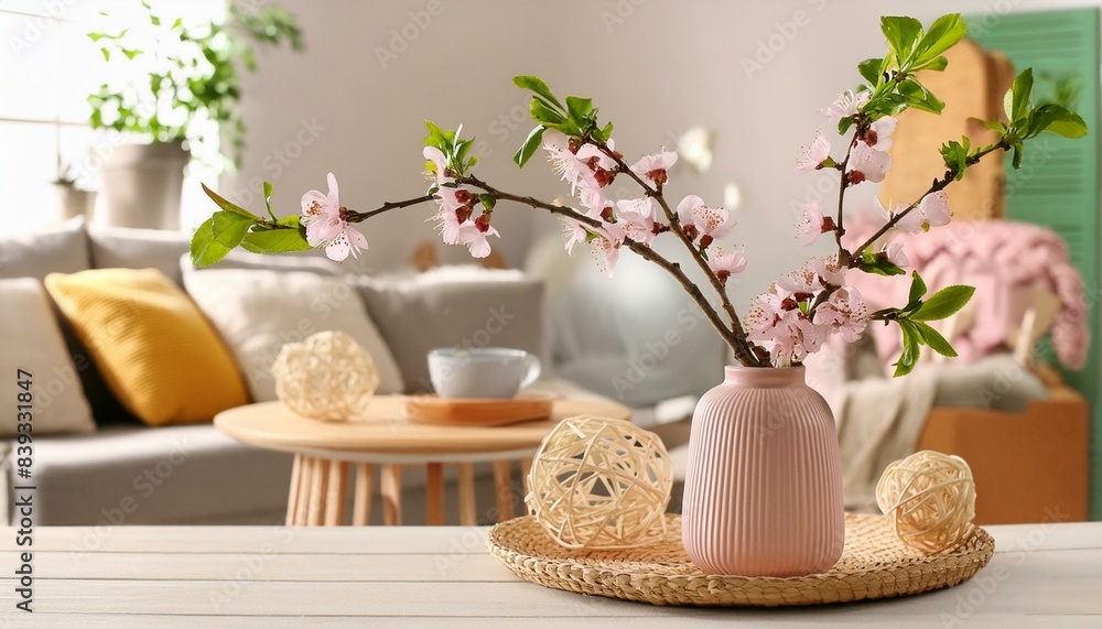 Spring Elegance: Branches in a Vase with Table Decor Details Spring Elegance: Branches in a Vase with Table Decor Details