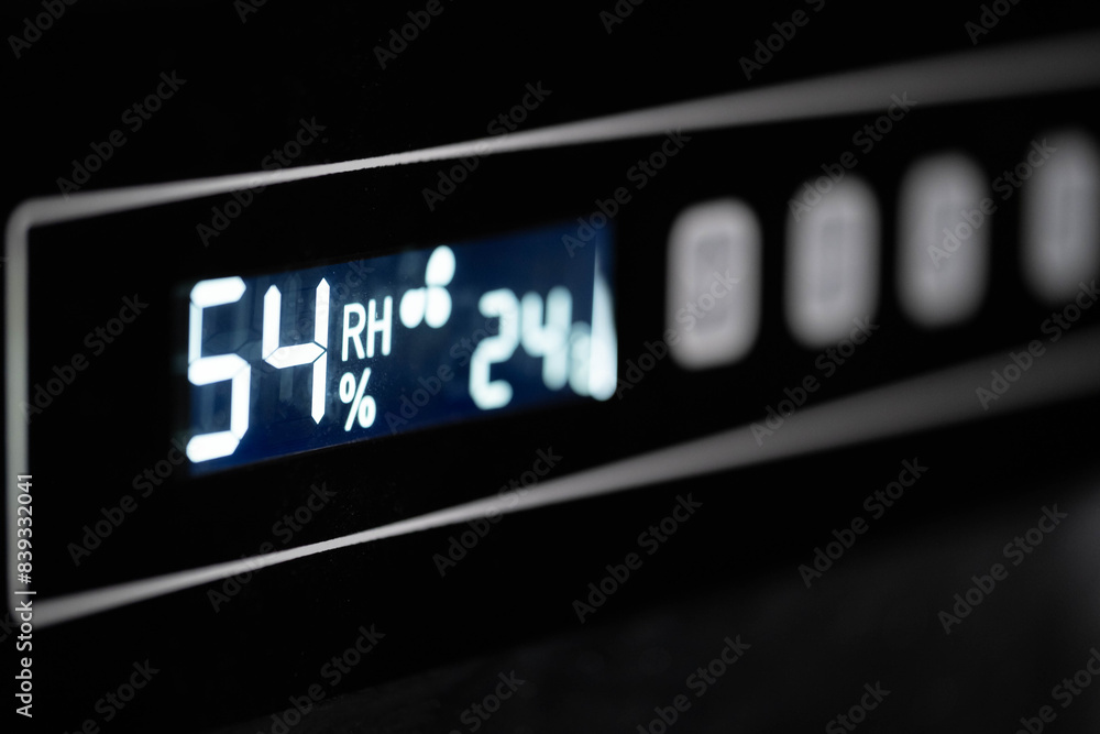 Digital display showing humidity and temperature Digital display showing humidity and temperature