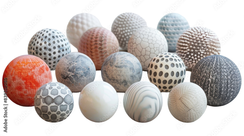 A group of ceramic balls with different patterns and textures A group of ceramic balls with different patterns and textures
