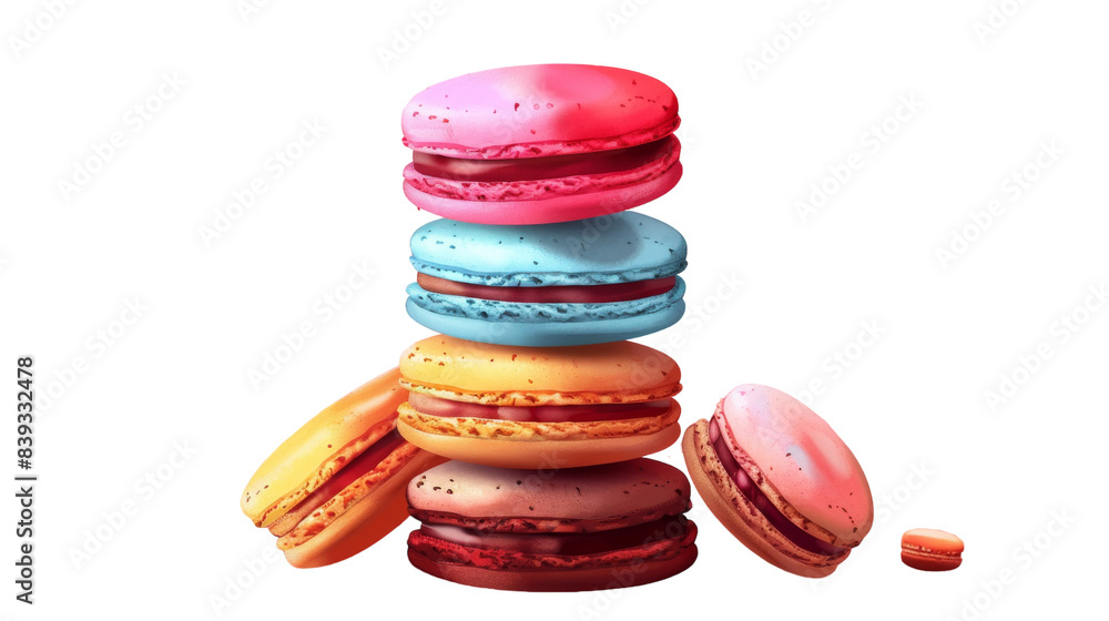 Colorful macarons with chocolate filling on a white background Colorful macarons with chocolate filling on a white background