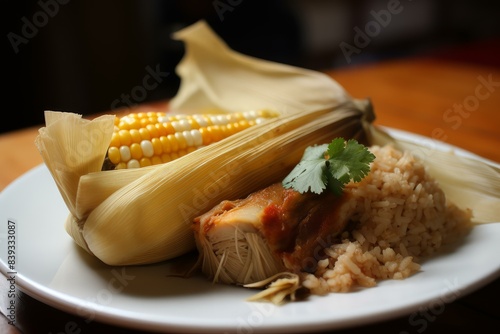 Aromatic Sweet tamales dish bowl. Mexican pastry food calories cooked. Generate Ai