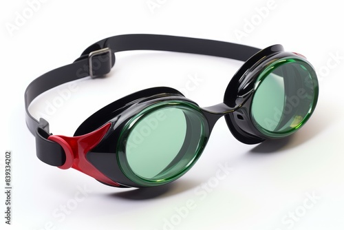 High-quality swim goggles with adjustable strap and tinted lenses on a white background photo