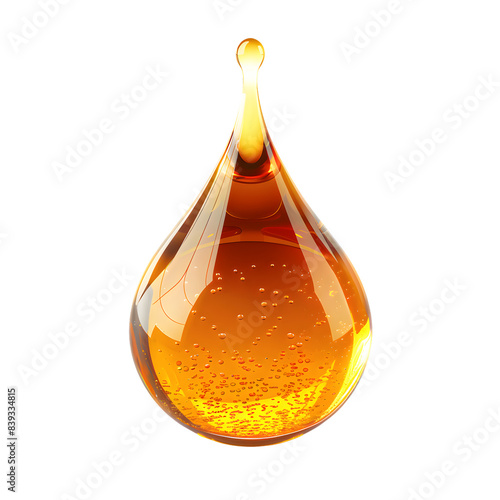 Photorealistic glossy yellow oil drop isolated on transparent background