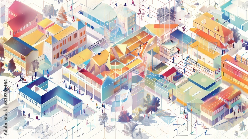 A geometric diagram showing educational resource distribution, with many transparent layers, in the style of luminous landscapes, white background, isometric, educational vistas with cartelcore, lumin A geometric diagram showing educational resource distribution, with many transparent layers, in the style of luminous landscapes, white background, isometric, educational vistas with cartelcore, lumin
