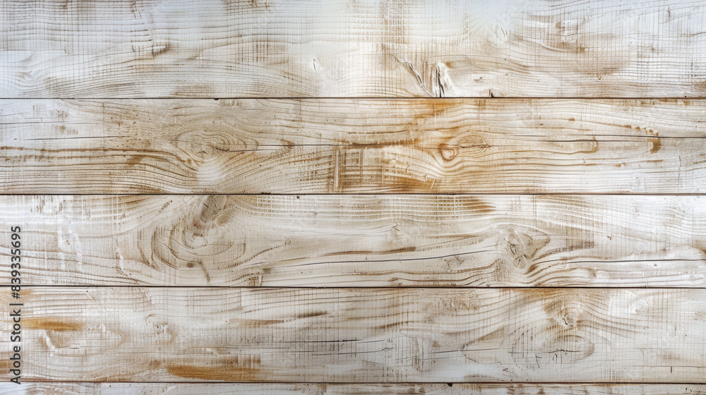 Fototapeta premium Rustic whitewashed wooden plank background with weathered texture. Ideal for creative designs, backdrops, and decor projects. High-resolution image.