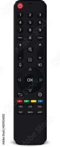 Realistic TV remote control isolated on white background