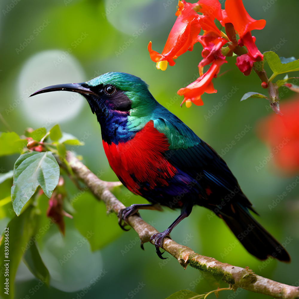 Fototapeta premium A Crimson Sunbird doing flight