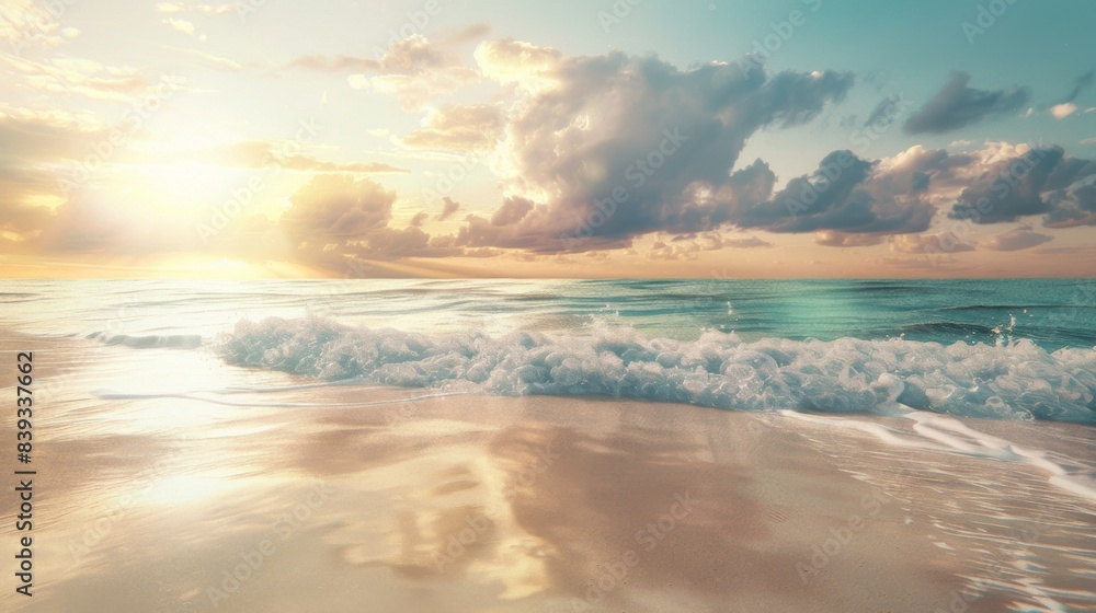 A serene beach background with soft waves gently crashing on the shore and a beautiful sunset in the sky, perfect for relaxation themes A serene beach background with soft waves gently crashing on the shore and a beautiful sunset in the sky, perfect for relaxation themes