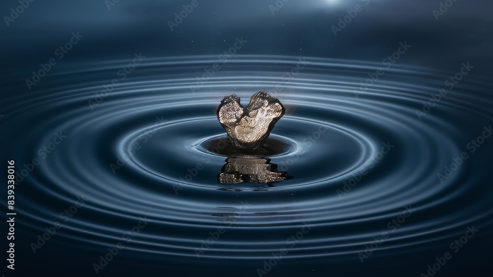 a rock impact captured in the stillness of a body of water a rock impact captured in the stillness of a body of water