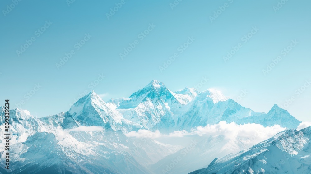 A serene mountain landscape background with snow-capped peaks and a clear blue sky, perfect for adventure and travel themes A serene mountain landscape background with snow-capped peaks and a clear blue sky, perfect for adventure and travel themes
