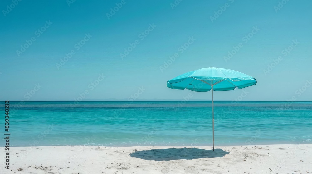 tranquil blue beach umbrella against clear sky minimalist coastal photography tranquil blue beach umbrella against clear sky minimalist coastal photography