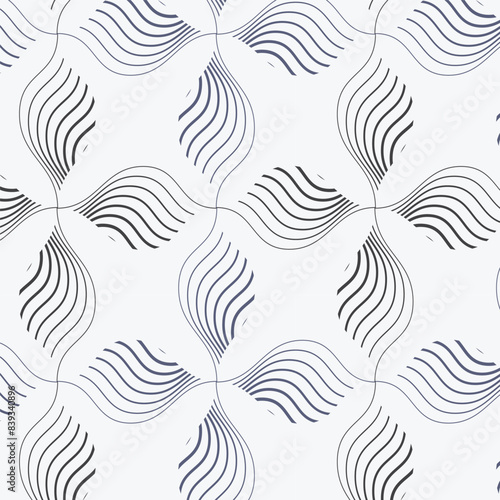 linear vector pattern, repeating abstract leaves, gray line of leaf or flower, floral. graphic clean design for fabric, event, wallpaper etc. pattern is on swatches panel.