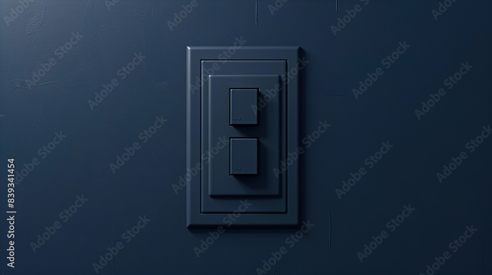 A three-way switch with multiple terminals, mounted on a solid navy blue background, demonstrating its ability to control a single light fixture from two different locations. A three-way switch with multiple terminals, mounted on a solid navy blue background, demonstrating its ability to control a single light fixture from two different locations.