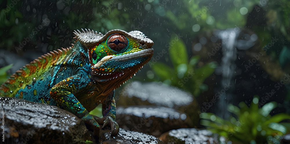 Obraz premium photo Exotic Reptile of chameleon with various colors of nature