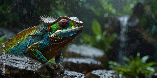 photo Exotic Reptile of chameleon with various colors of nature