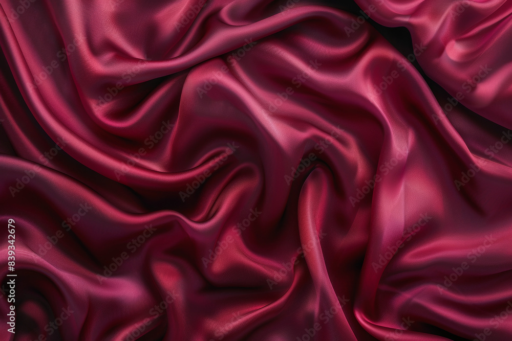 Obraz premium Elegantly flowing red satin fabric creating luxurious folds and textures, perfect for backgrounds, designs, and creative projects.