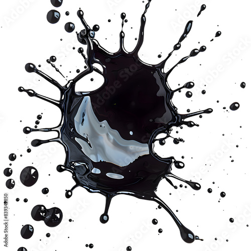 Ink, black liquid splat. Blotter spot, liquid paint drop splash isolated on transparent  background photo