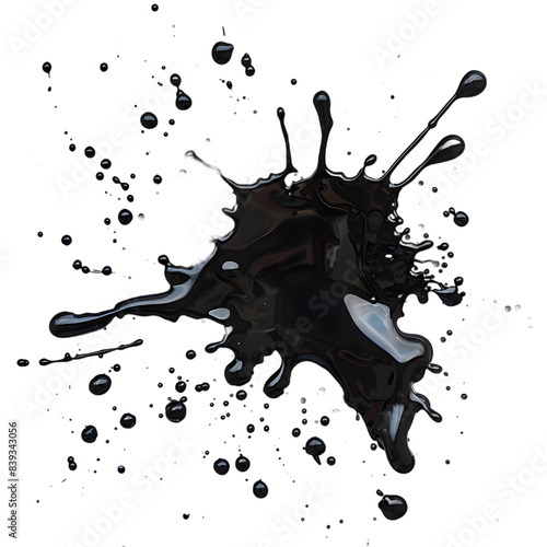 Ink, black liquid splat. Blotter spot, liquid paint drop splash isolated on transparent  background photo