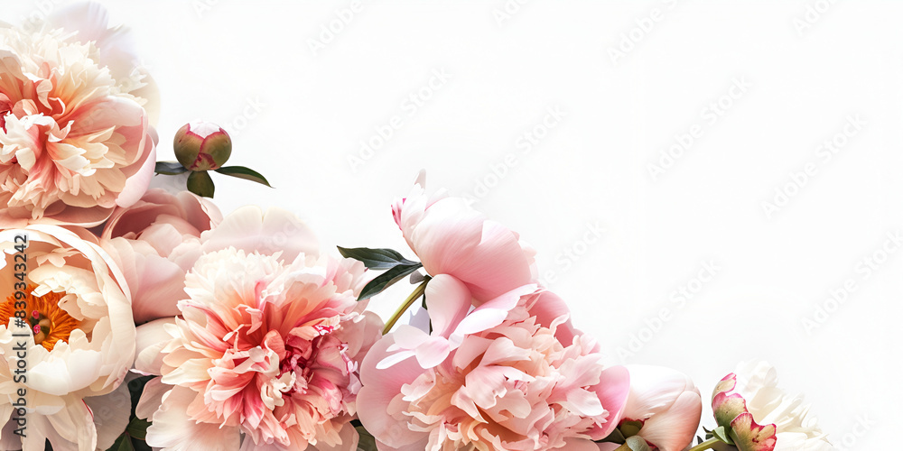 Pink Peonies on White Background, Elegant Floral Arrangement with Soft Petals
Pink Peonies on White Background, Elegant Floral Arrangement with Soft Petals