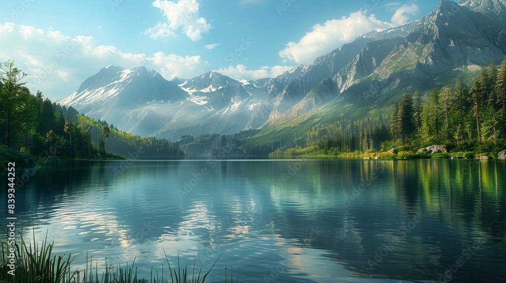 A beautiful mountain lake with a clear blue water A beautiful mountain lake with a clear blue water