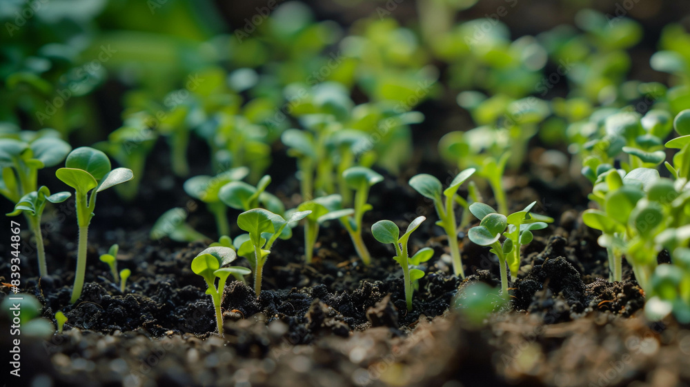 tiny green seedlings emerging from fertile soil, symbolizing new beginnings tiny green seedlings emerging from fertile soil, symbolizing new beginnings