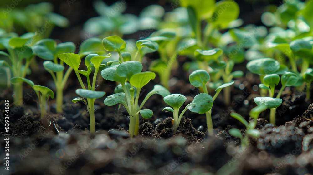 tiny green seedlings emerging from fertile soil, symbolizing new beginnings tiny green seedlings emerging from fertile soil, symbolizing new beginnings