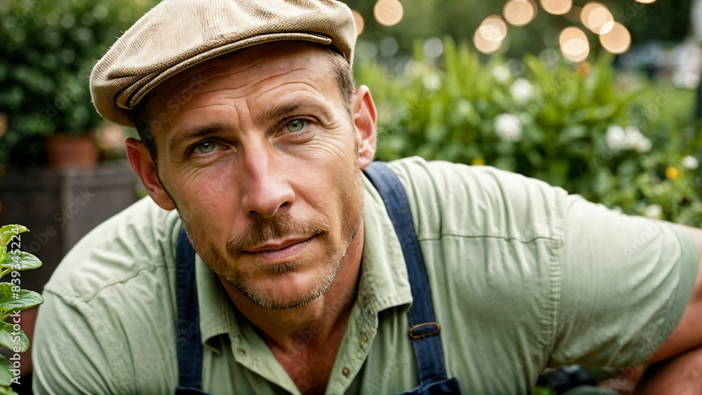 Portrait of smiling young botanist holding a fresh plant. Gardening people portrait. Portrait of smiling young botanist holding a fresh plant. Gardening people portrait.