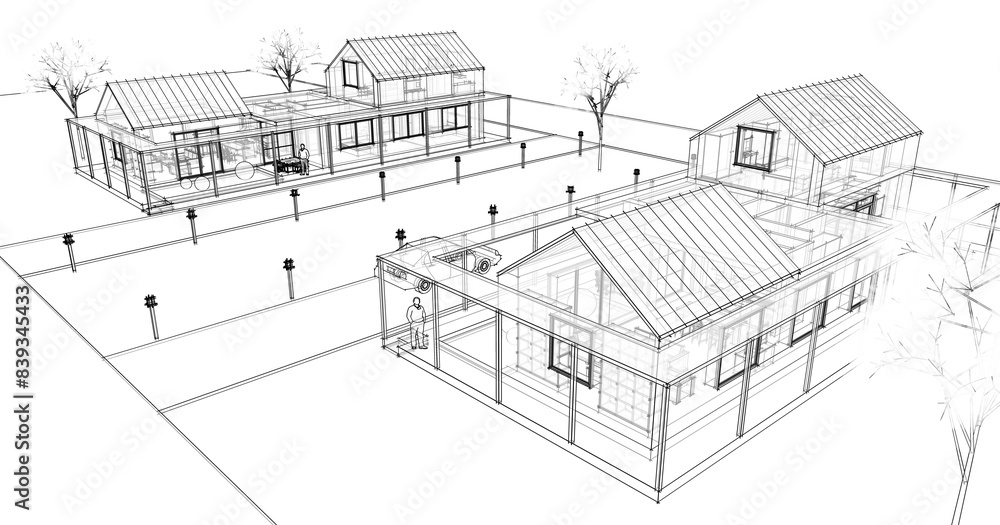 traditional residential house 3d illustration	
