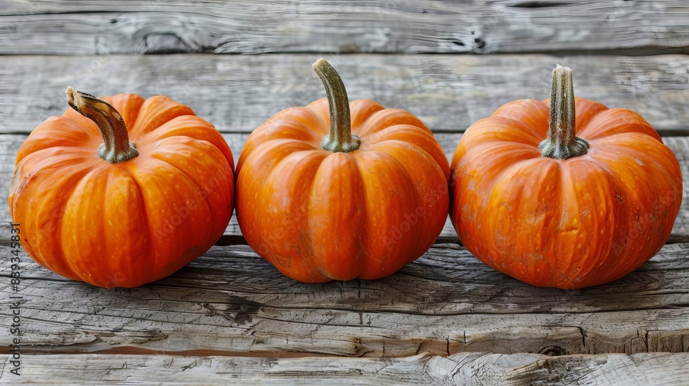 trio of plump orange pumpkins arranged on rustic wooden surface isolated on white background autumn harvest still life food photography trio of plump orange pumpkins arranged on rustic wooden surface isolated on white background autumn harvest still life food photography