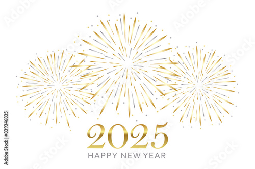 happy new year greeting card 2025 with gold and silver firework vector illustration EPS10