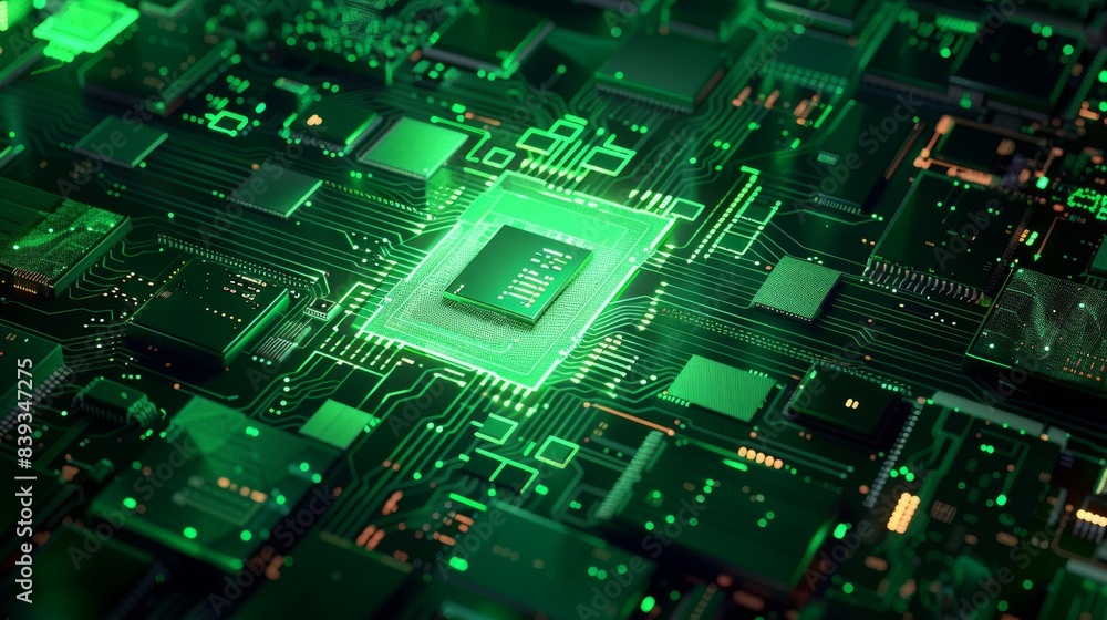 the top view, Artificial General Intelligence as a super computer made up of many chips and electronic circuits, no humans, transparent,minimalism,glowing chip, close-up shot,No tilt, green, digital, the top view, Artificial General Intelligence as a super computer made up of many chips and electronic circuits, no humans, transparent,minimalism,glowing chip, close-up shot,No tilt, green, digital,
